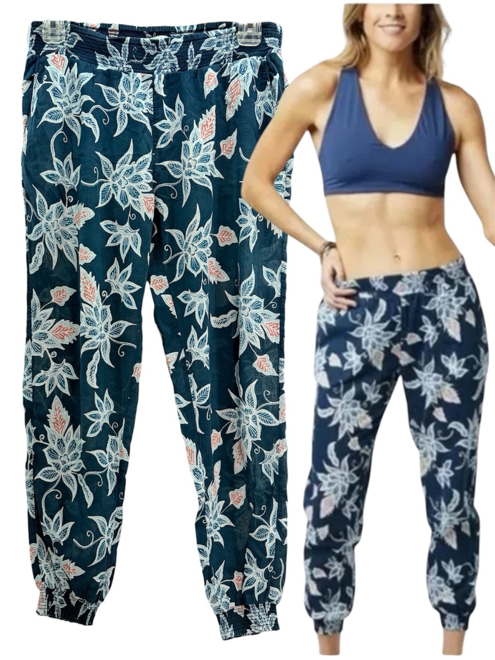 Carve Designs Teal Blue Tropical Floral Jogger Pants Size XS